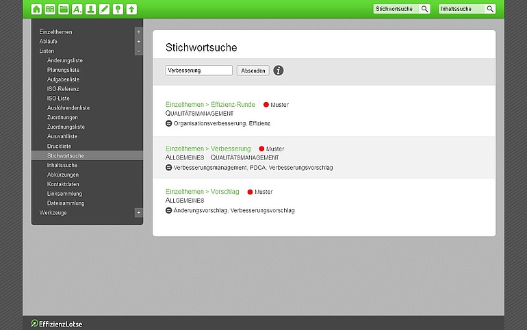 Inhaltssuche im Organisations- und QM-System Effizienz-Lotse
