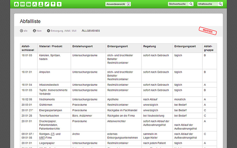 Tabelle im Organisationssystem Effizienz-Lotse, bei Bedarf mit speziellem Seiten-Layout