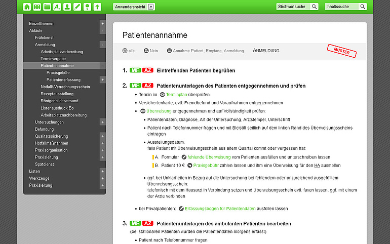 Menü im Organisationssystem Effizienz-Lotse